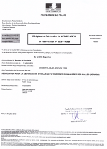 Le récépissé de déclaration de modifications de l’association délivré par la Préfecture de Police de Paris le 29 juillet 2013